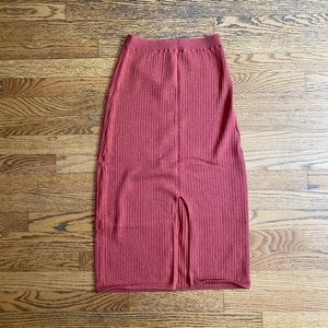 FreePeople Sweater Midi Skirt in Burnt Orange/Rusty Red color.